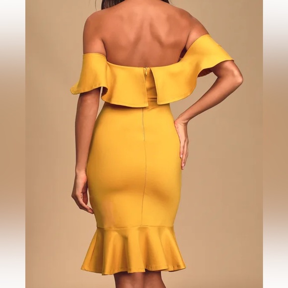 Lulus Confidence Boost Mustard Yellow Off-the-Shoulder Bodycon Dress Size S NWT - Picture 4 of 14